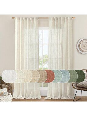 Elegant Semi-Sheer Linen Curtains 96" Length - 2 Panel Set in Cream Ivory